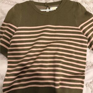 Anthropologie Olive and Pink Striped Sweater